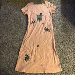 Focus peach dragonfly maxi dress size small 3 pockets on front 1 pocket on back